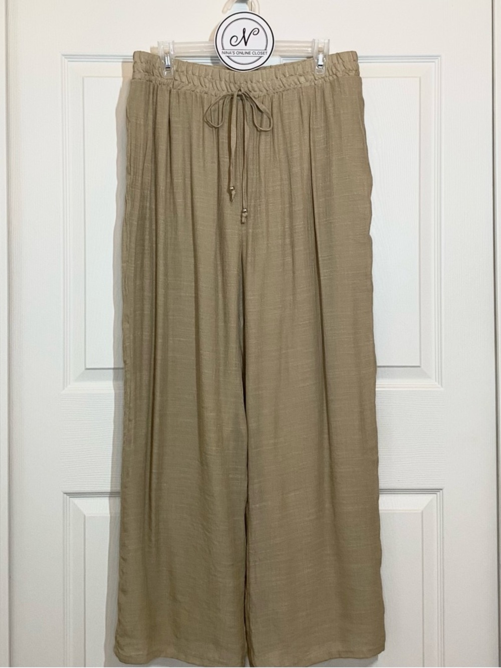 MLLE GABRIELLE Women’s Elastic Waist Wide-Leg Pants Tan Color Size XL